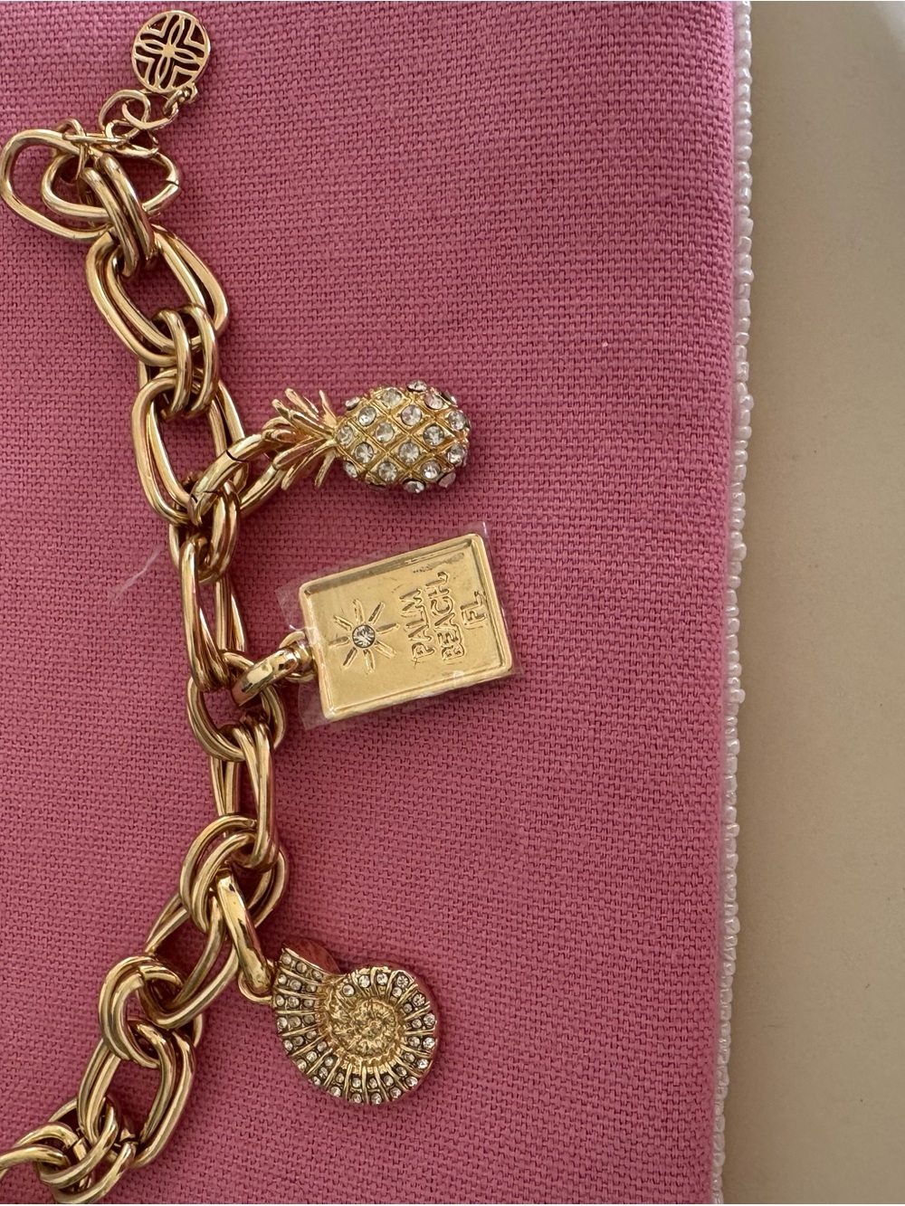 Lilly Pulitzer Gold Charm Bracelet with Nautilus Crystal Charm